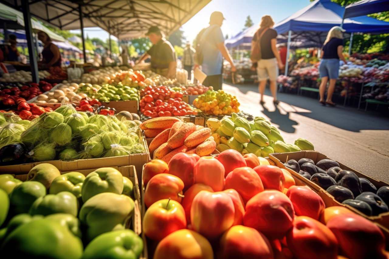 shoppers exploring a farmers market