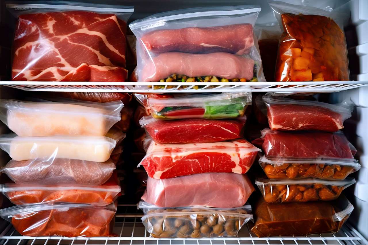 vacuum sealed food stored in a freezer